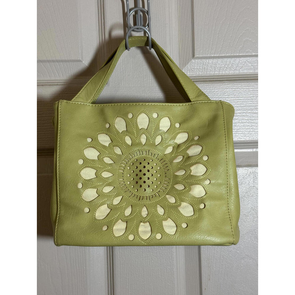 Joy Susan Stylish Green Leather Women's Shoulder Bag with Floral Cutout Design